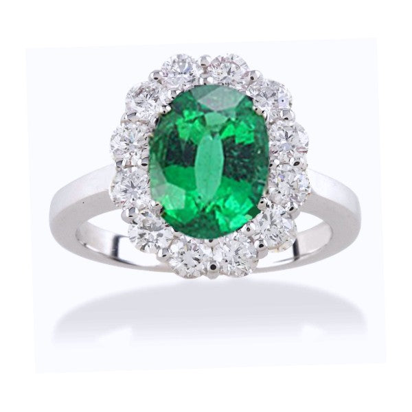 Emerald And Diamond Halo Ring