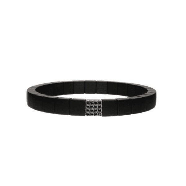 ROBERTO DEMEGLIO Matte Black Ceramic Bracelet With One Black Diamond Station In 18K White Gold