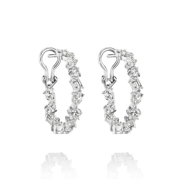 18K White Gold Multi-Shaped Diamond Hoop Earrings