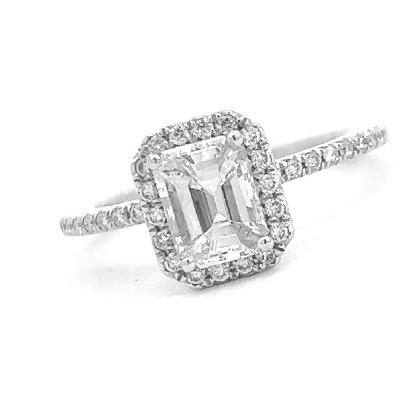 Emerald Cut Diamond Halo Engagement Ring - Proposal Ready