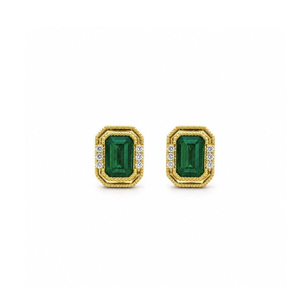14K Yellow Gold Emerald Stud Earrings
