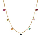 Load image into Gallery viewer, 14K Yellow Gold Necklace With Dangling Multicolor Sapphire Stations