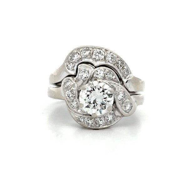 ESTATE 14K White Gold Vintage Diamond Ring with Wrap
