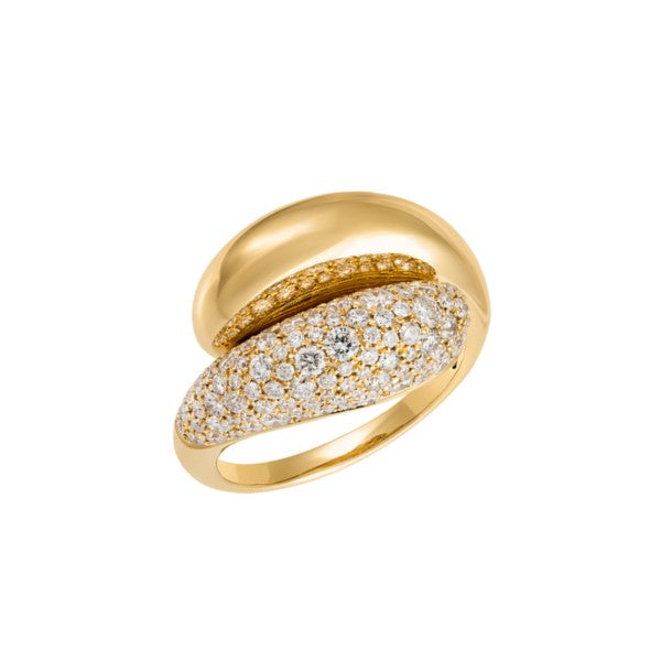 18K Yellow Gold Pave Diamond Bypass Fashion Ring