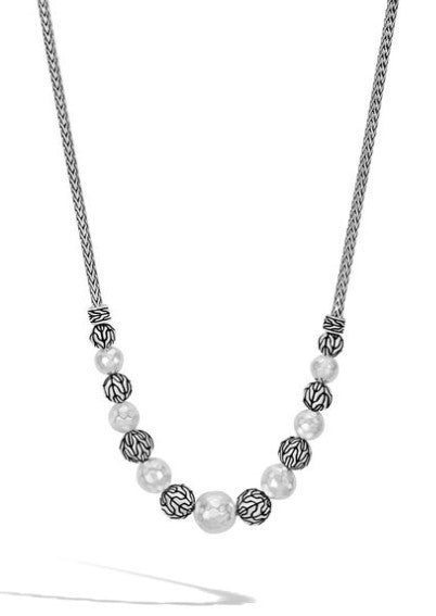 Classic Chain Hammered Silver Bead Necklace