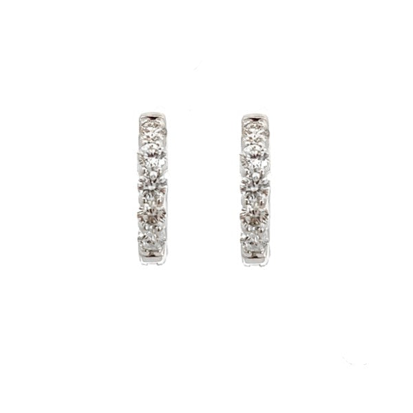 14K White Gold Small Diamond Huggie Hoop Earrings
