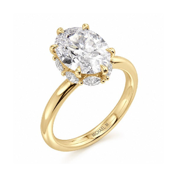 MICHAEL M 18K Yellow Gold Oval  Hidden Halo Engagement Ring