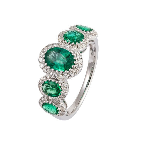 18K White Gold Emerald & Diamond Ring