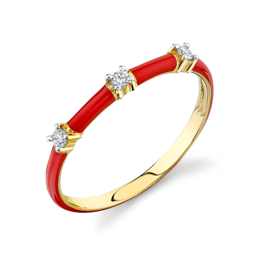 Stackable Red Enamel and Diamond Band