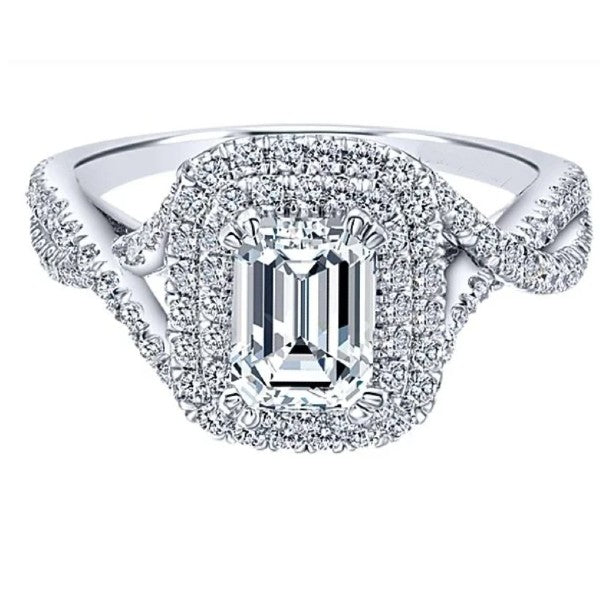 Emerald Cut Double Halo Ring