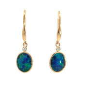 14K Yellow Gold Australian Andamooka Triplet Opal Earrings with Diamonds