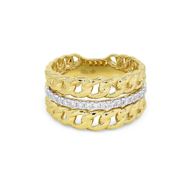 14K Yellow Gold 3-Row Chain and Diamond Ring