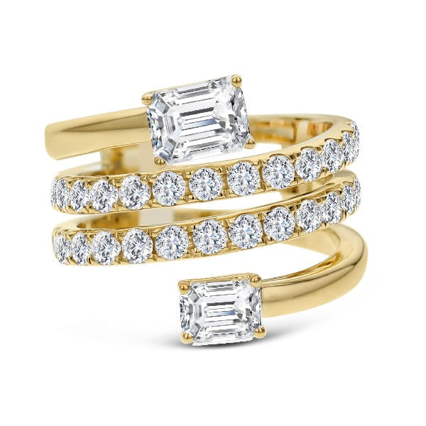 18K Yellow Gold Emerald Diamond Coil Ring