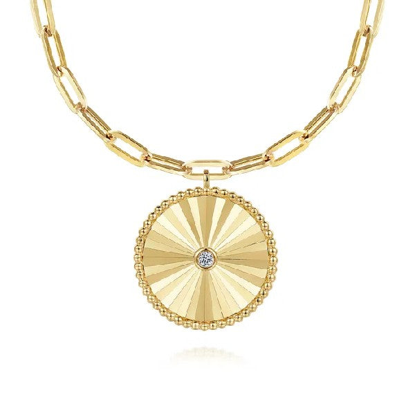 14K Yellow Gold Fluted Medallion Necklace