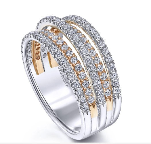 14K White and Rose Gold Layered Wide Band Diamond Ring