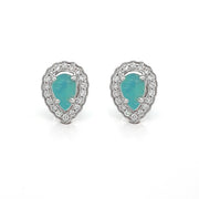 14K White Gold Pear Opal Diamond Halo Earrings