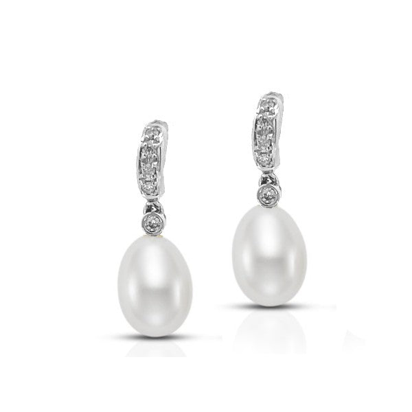 Freshwater Pearl and Diamond Earrings