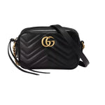 Load image into Gallery viewer, Pre-Owned   GUCCI Calfskin Matelasse Small GG Marmont Chain Shoulder Bag Black
