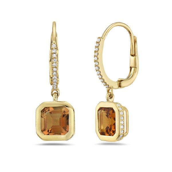 14K Yellow Gold Citrine & Diamond Earrings