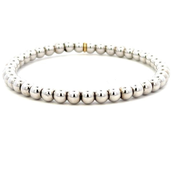 Stretchable 18K White Gold Beaded Bracelet