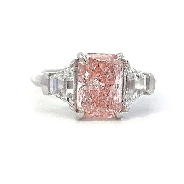 Lab Grown 3-Stone Fancy Pink Emerald Cut Diamond Ring 3.70cttw 14K White Gold