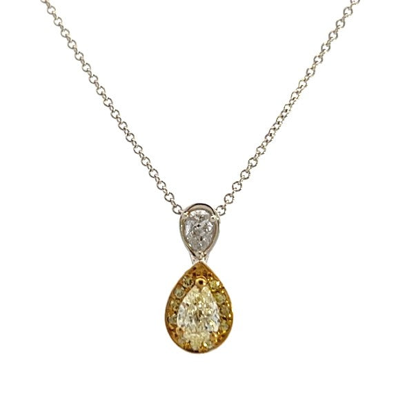 18K White and Yellow Gold Yellow Diamond Pear Necklace