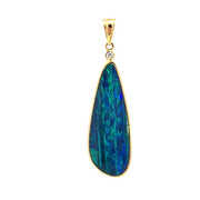 14K Yellow Gold Australian Opal Doublet Pendant with Diamond