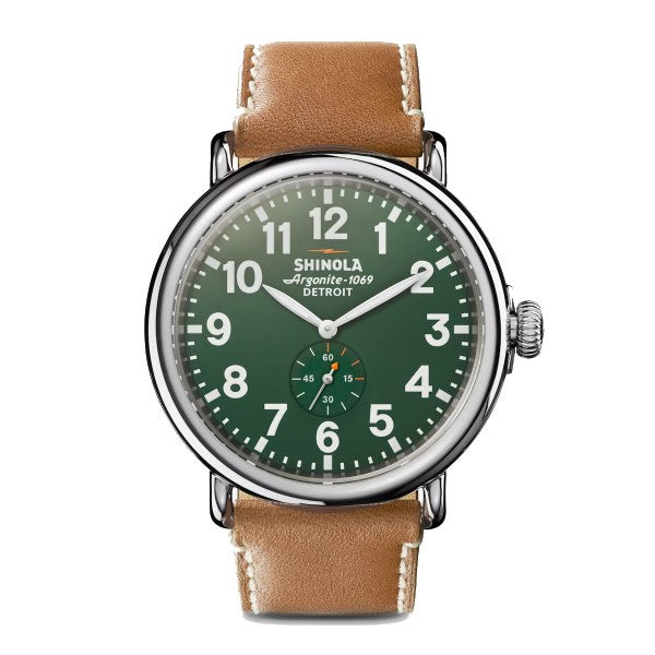 SHINOLA The Runwell 47mm Green Dial, Largo Tan Leather Strap Watch