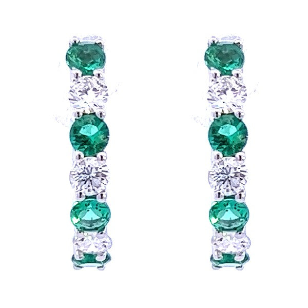 Emerald and Diamond Small Hoop Earrings