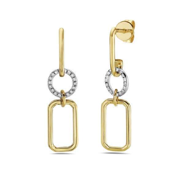 14K Yellow Gold and Diamond Geometric Drop Earrings