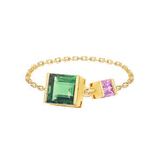 18K Yellow Gold Tourmaline & Pink Sapphire Chain Ring