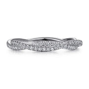 14K White Gold Diamond Pave Twisted Stackable Band