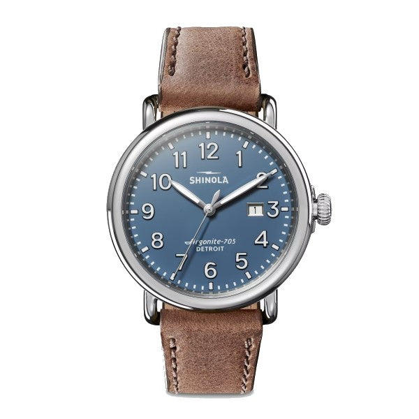 SHINOLA The Runwell 41mm Blue Dial, British Tan Leather Strap Watch