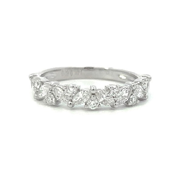 14K White Gold Weddiing Band with Marquise and Round Diamonds