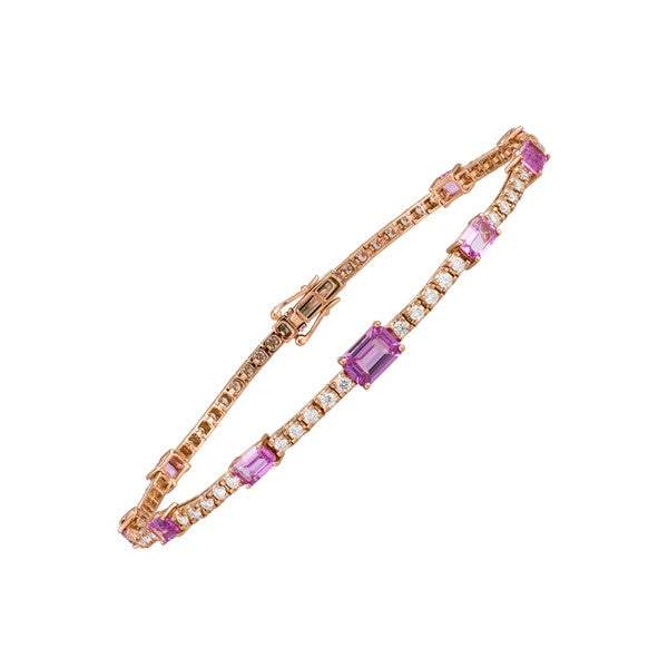 18K Rose Gold Pink Sapphire and Diamond Station Tennis Bracelet