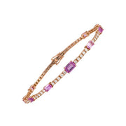 18K Rose Gold Pink Sapphire and Diamond Station Tennis Bracelet