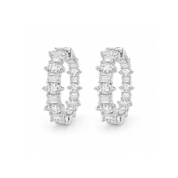 18K White Gold Emerald and Marquise Diamond Hoop Earrings