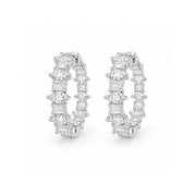 18K White Gold Emerald and Marquise Diamond Hoop Earrings