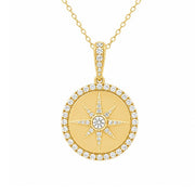 18K Yellow Gold Diamond Compass Pendant Necklace