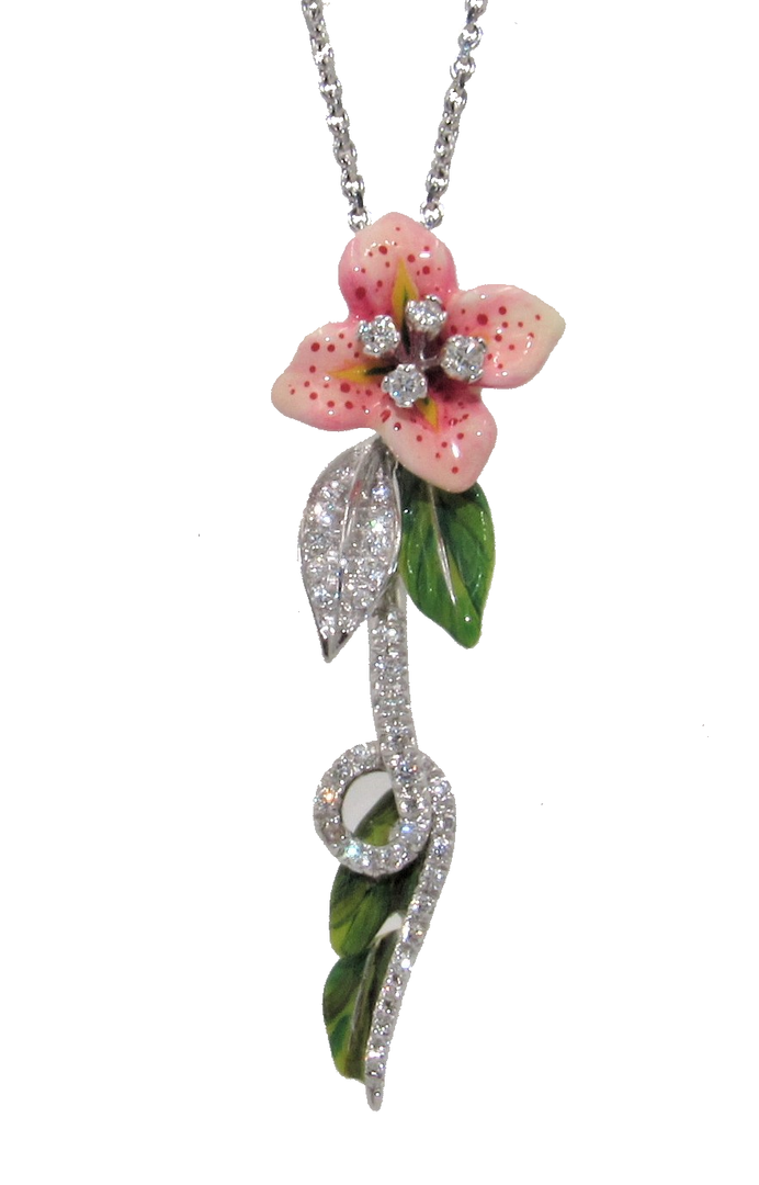 Enamel and Diamond Flower Necklace