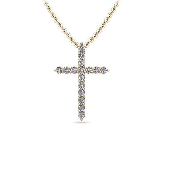 14K Yellow Gold Diamond Cross Necklace