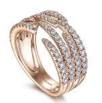 Load image into Gallery viewer, 14K Rose Gold Open Wide Band Pave Diamond Ring