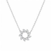 14K White Gold Open Diamond Fanned Leaf Circle Necklace