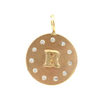 Load image into Gallery viewer, HEATHER B MOORE Medium 14K Yellow Gold Round Charm with a Raised R Initial and Diamonds