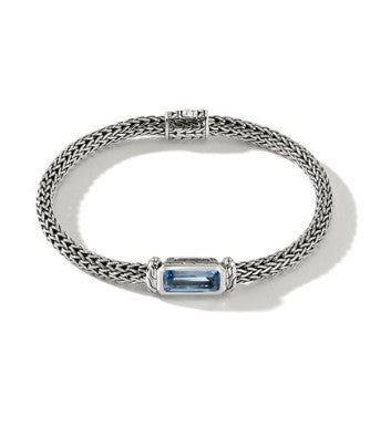 Classic Chain Silver Aquamarine Bracelet