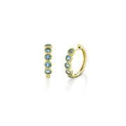 SLOANE STREET 18K Yellow Gold Swiss Blue Topaz Bezel Set Bubble Huggie Earrings