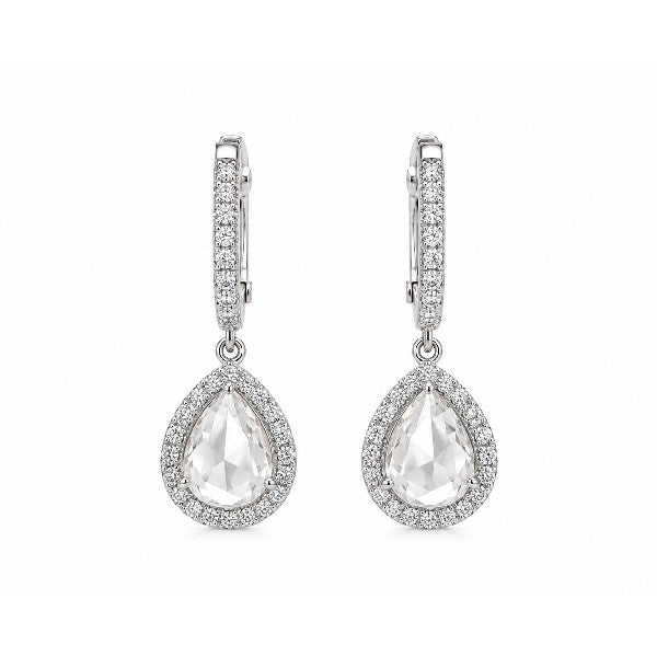 18K White Gold Rose Cut Pear Drop Earrings