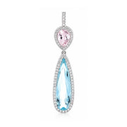14K White Gold Aquamarine, Morganite, and Diamond Pendant