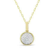14K Yellow Gold Round Framed Pave Diamond Necklace