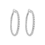 18K White Gold Emerald Cut Diamond Inside/Outside Hoop Earrings 4.60cttw